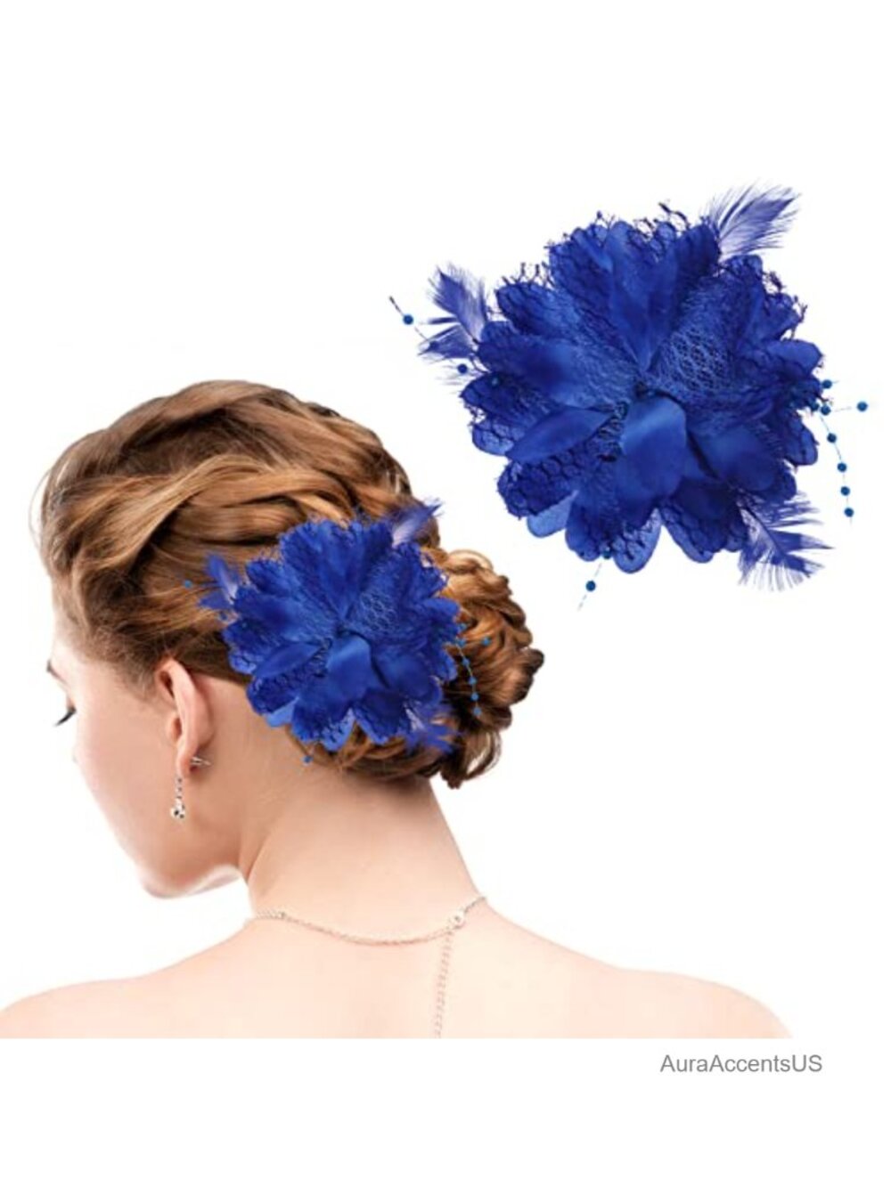 Feather Flower Hair Clip Fascinator Hat Mesh Ribbon Brooch Pin